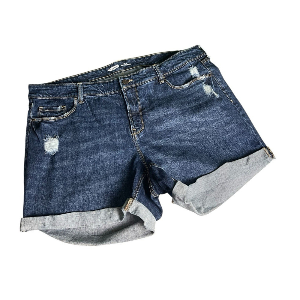 Old Navy High Rise Denim Cuffed Shorts Distressed Blue Jean Shorts Size 18P Boho